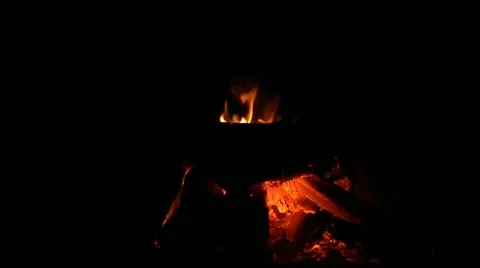 Fire in the fireplace at night in nature Stock Footage 220556467