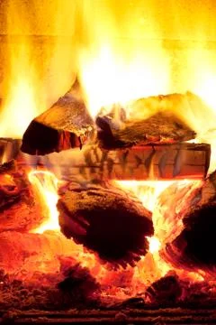 Fire in fireplace Stock Photos
