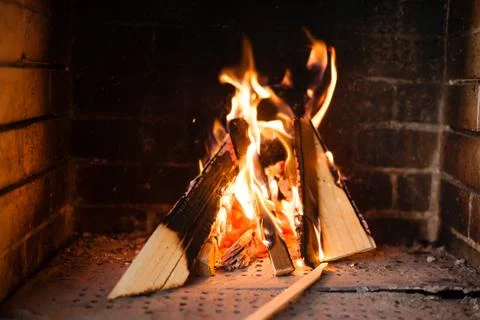 Fire in the fireplace. Stock Photos