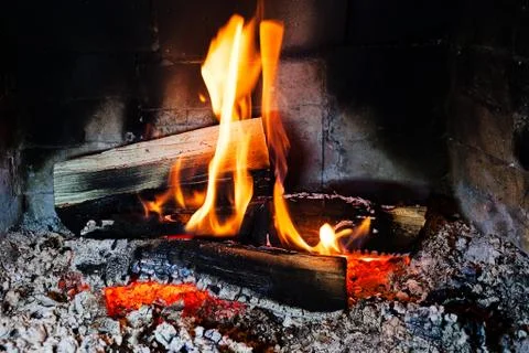 Fire in the fireplace Stock Photos