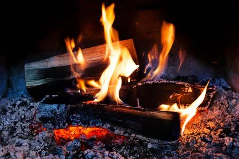 Fire in the fireplace Stock Photos