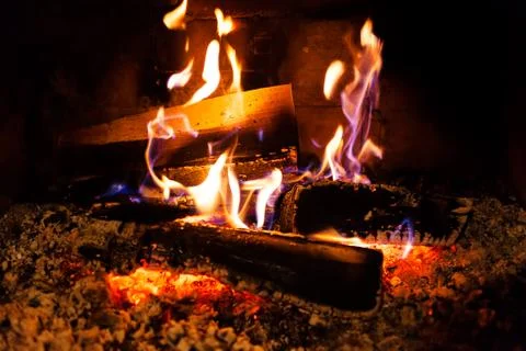 Fire in the fireplace Stock Photos