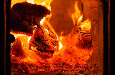 Fire in fireplace 스톡 사진