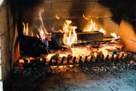 Fire in the fireplace Stock Photos