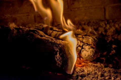 Fire in fireplace Stock Photos