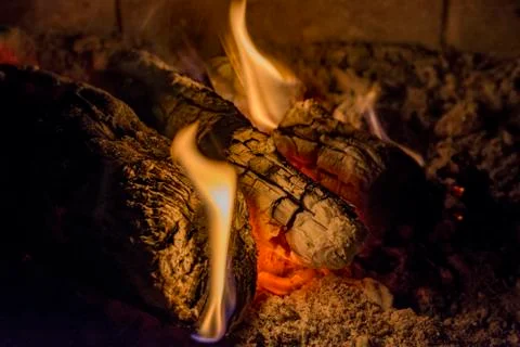 Fire in fireplace Stock Photos