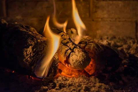 Fire in fireplace Stock Photos