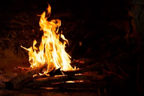 Fire in fireplace Stock Photos