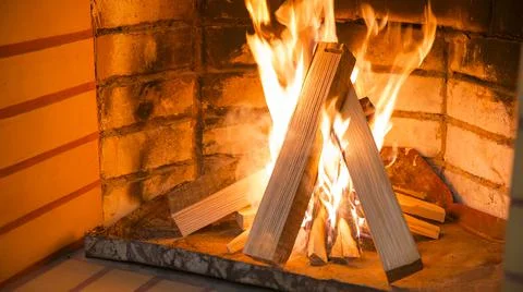 Fire in fireplace Fotos Stock