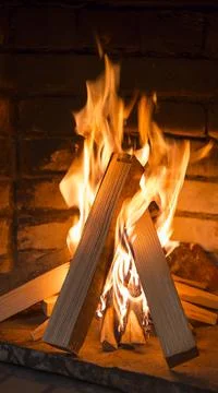 Fire in fireplace 스톡 사진