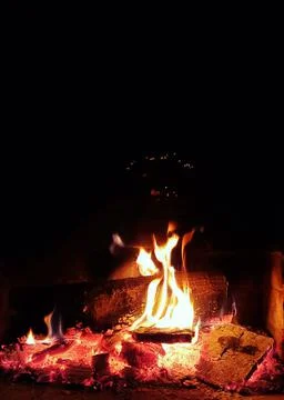 Fire in fireplace Stock Photos