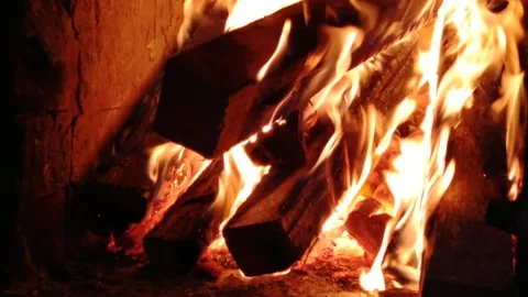 Fire in the fireplace for relaxation on a weekend Stock Footage 225068747
