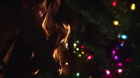 Fire in a fireplace in slowmotion Stock Footage 52717758