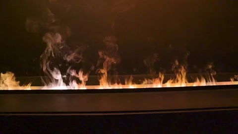 Fire in the fireplace smoke interior cozy stylish security 스톡 동영상 149481391