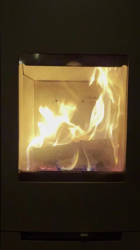 Fire in fireplace, vertical Stock Footage 301819090
