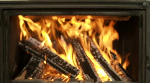 Fire in the fireplace zoom in Stock Footage 62235493