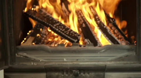 Fire in the fireplace zoom in Stock Footage 62236368