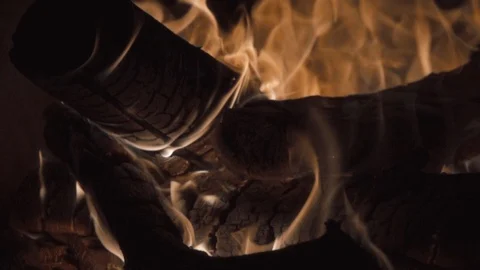 Fire from firewood in a fireplace close-up Stock Footage 120089385