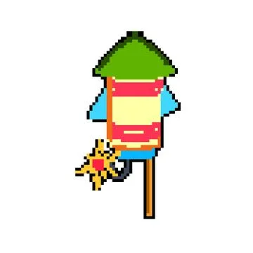 Fire firework rocket pixel art vector illustration Stock Illustration