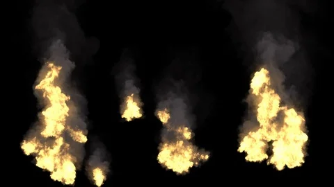 Fire flame and smoke on black background. Top camera. Pack 04. Alpha included Stock Footage 108825926