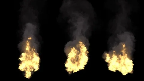Fire flame and smoke on black background. Top camera. Pack 05. Alpha included Stock Footage 108828610
