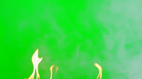 Fire flame and smoke burning and glowing on green screen background Stock Footage 247202599