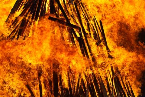 Fire flame background. Beautiful bright orange flames 写真素材
