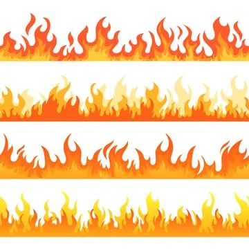Fire flame background. Seamless texture. Bonfire motion, endless borders set Stock Illustration