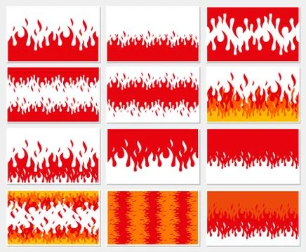 Fire flame background. Set of fire banner. Vector illustration. Stock Illustration