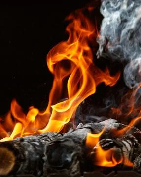 Fire flame on black background Foto stock