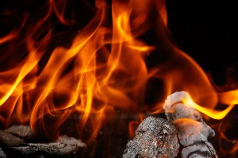 Fire flame on black background Foto stock