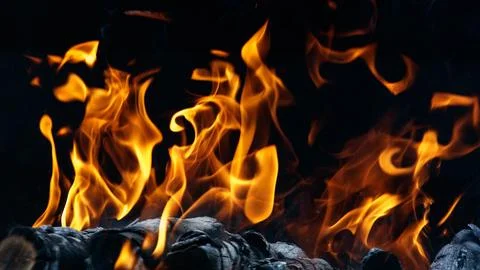 Fire flame on black background Foto stock