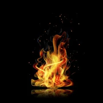 Fire flame. Black background. Realistic fire. Vector Stock Illustration