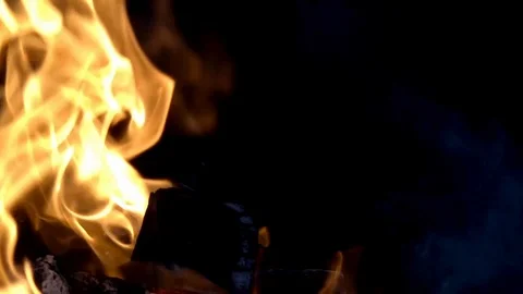 Fire flame on black background, super slow motion video Stock Footage 97047592