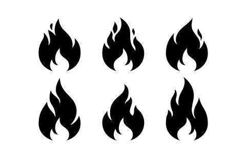 Fire, flame. Black white flame collection set Stock Illustration
