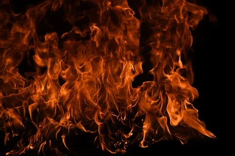 Fire flame. Burn lights on a black background. Stock Photos