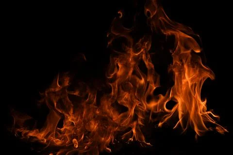 Fire flame. Burn lights on a black background. Stock Photos