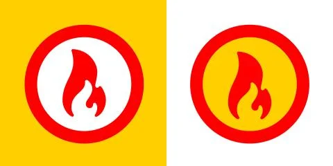 Fire flame burn, vector hot sign symbol. Red and yellow burning fire flame ic Stock Illustration