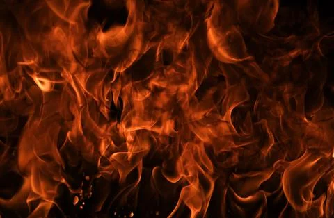 Fire flame burning and fire glowing on black background. Stock Photos