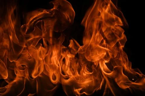Fire flame burning and fire glowing on black background. Stockfoto's