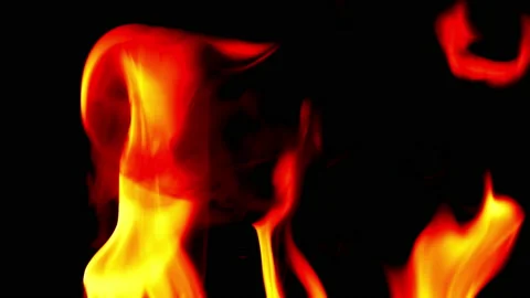Fire flame burning and glowing slow motion on blackg screen background Video stock 231552059