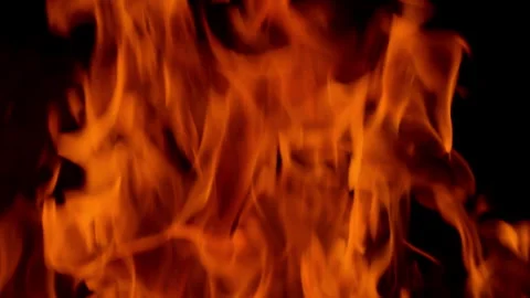 Fire flame burning and glowing slow motion on black screen  Stock Footage 255168449