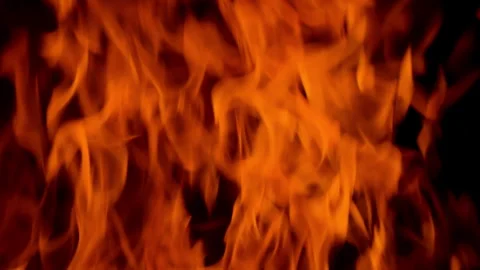 Fire flame burning and glowing slow motion on black screen  Stock Footage 255168539