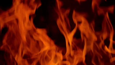 Fire flame burning and glowing slow motion on black screen  Stock Footage 255168698