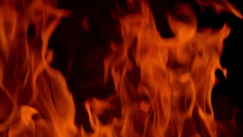Fire flame burning and glowing slow motion on black screen  Stock Footage 255168825