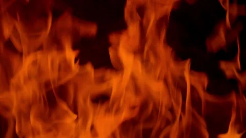 Fire flame burning and glowing slow motion on black screen  Stock Footage 255168836