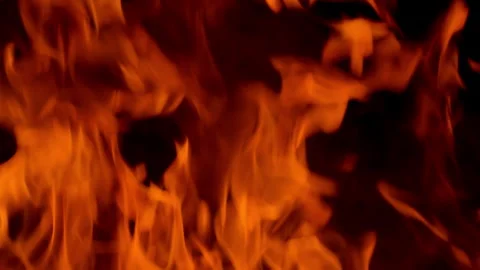 Fire flame burning and glowing slow motion on black screen  Stock Footage 255168877