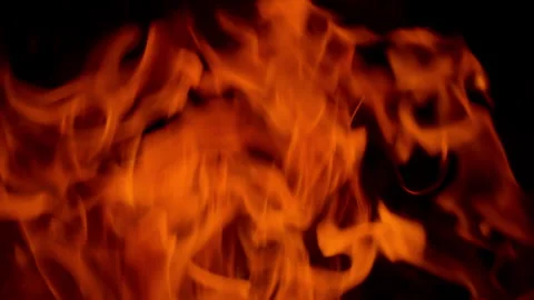 Fire flame burning and glowing slow motion on black screen  Stock Footage 255168911