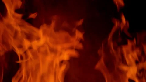 Fire flame burning and glowing slow motion on black screen  Stock Footage 255169020