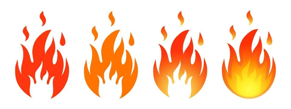 Fire flame, burning bonfire, red flaming blaze, danger flammable, heating icon イラスト素材